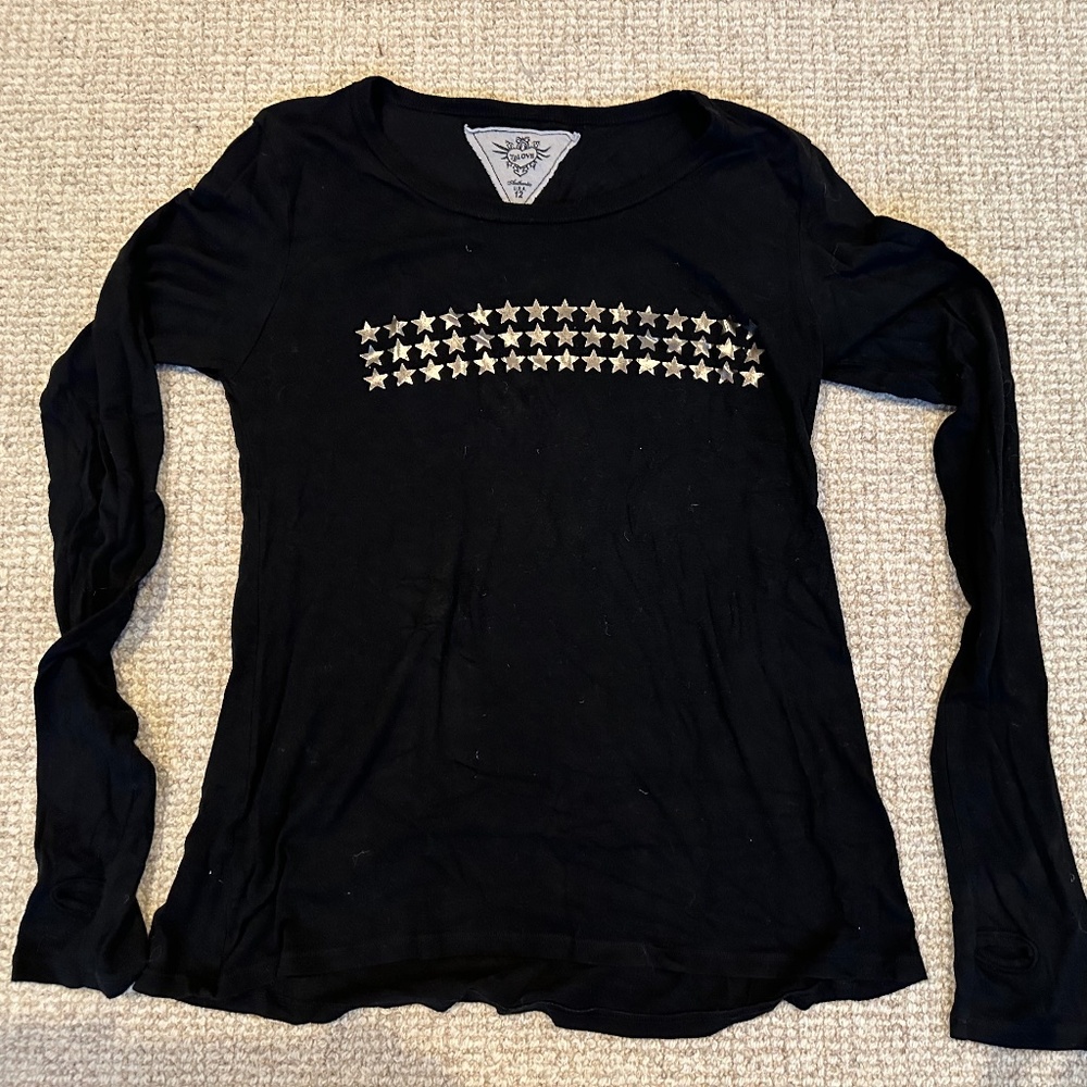 T2Love Black Star T-shirt w Thumbholes (12 Youth)